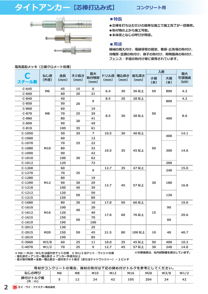 お求めやすく価格改定 エイワイファスナー タイトアンカー SC-1080 ステンレス SC1080 4342329 ×50 送料別途見積り 法人  事業所限定 掲外取寄